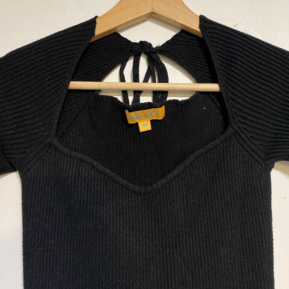 VRG GRL Black Ribbed Knit Long Sleeve Mini Dress – Size 10 - Picture 3 of 11